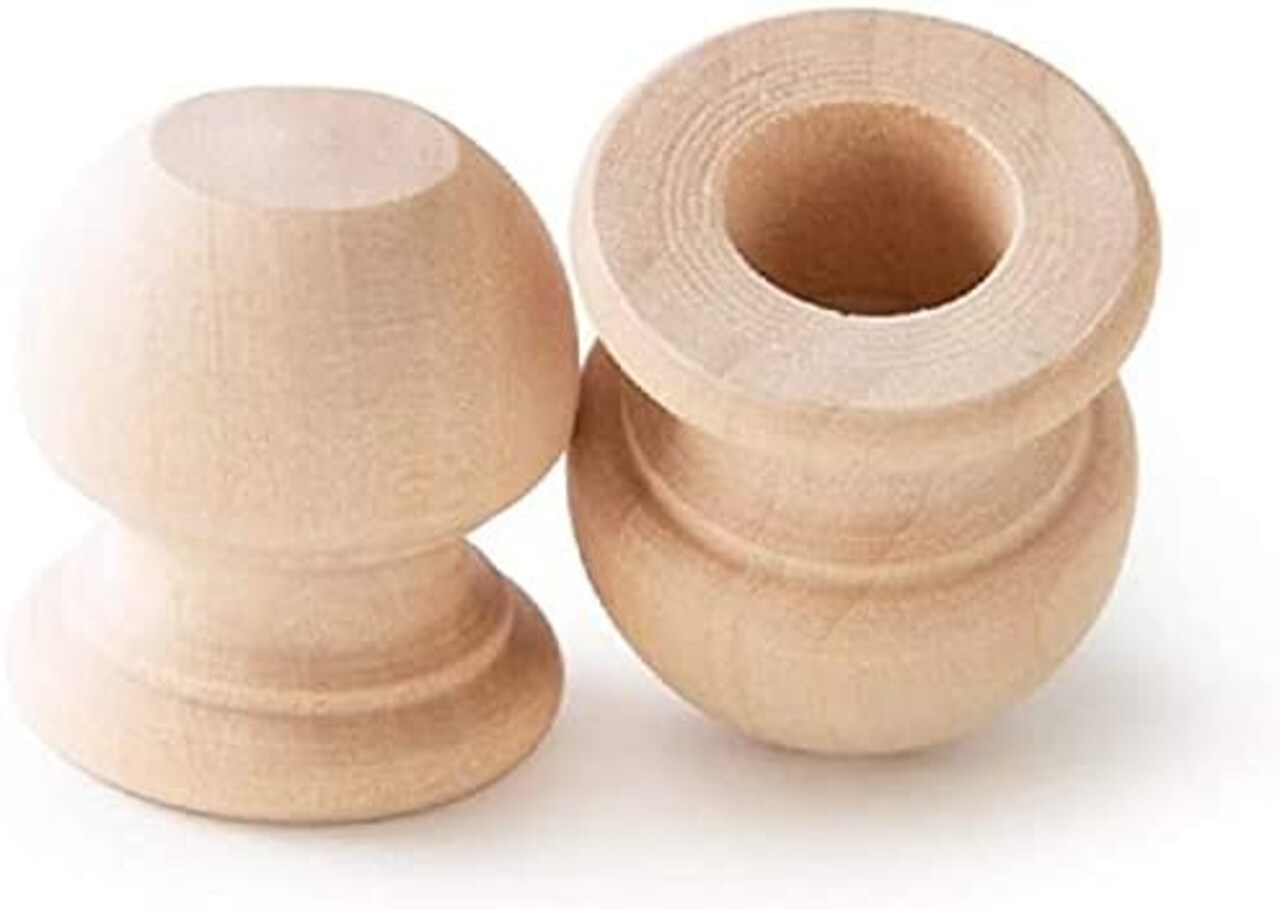 8 Pack Wooden Dowel Rod Finials – 1-1/16 Inch Wood End Caps with 1/2" Hole, Natural Unfinished Wood Caps for DIY Crafts, Macrame, Flag Poles & Home Decoration Projects